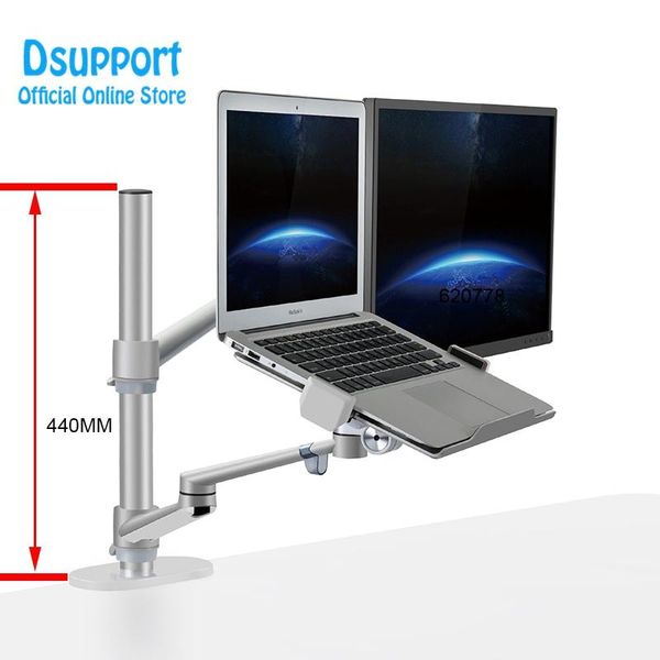 Stand en aluminium Hauteur réglable Double bras de bureau 1732 pouces support de moniteur + 1017 pouces stand d'ordinateur portable OLL3l bras de montage complet