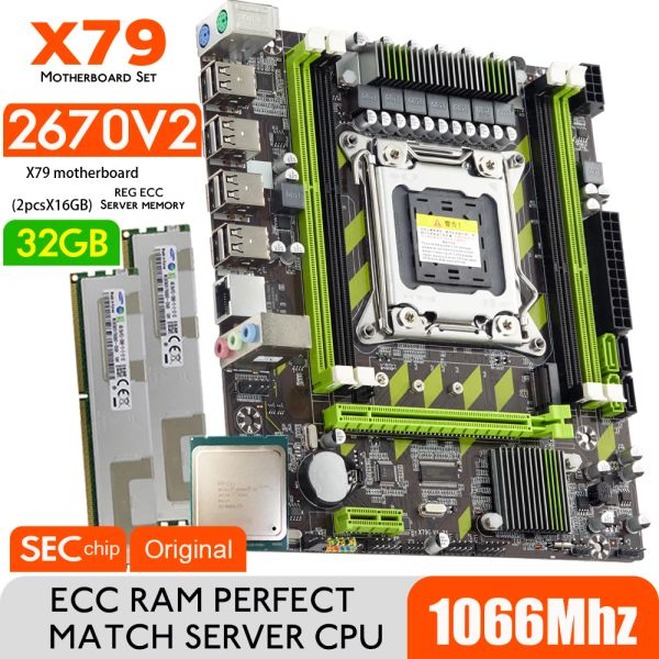 Stand Aterter X79 Carte mère avec Xeon E5 2670 V2 2 * 16 Go = 32 Go DDR3 1066 REG ECC RAM MEMORY COMBO Kit Set NVME SATA Server