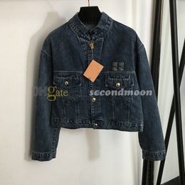 Veste en Jean à col montant pour femmes, manteau brodé avec lettres, Style Vintage, vêtements d'extérieur, vestes de luxe