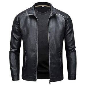 Stand Collar Leather Jacket Mens Fashion Casual Men Slim Koreaanse versie Handige kleding 240426
