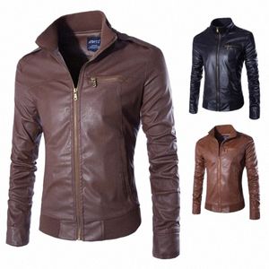 Col montant Veste en cuir de moto Manteau 2023 Automne Hiver Nouveaux hommes Casual Fi Trendy Manteau en cuir pour hommes Q8UE #