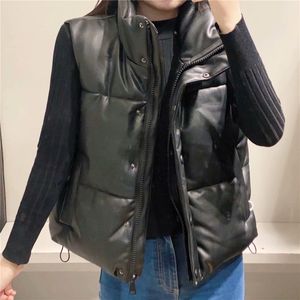 Opstaande Kraag Mouwloze Losse Leren Vesten Katoenen Jas Puffer Vest 2022 Mode Trendy Nieuwe Vest