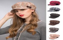 Stand Focus Mujer Cabby Baker Boy Gatsby Mujer Sombrero Newsboy Cap Señoras Moda Lana Tweed Cuadros Cuadros Tartán Otoño Invierno Rosa Marrón1281395