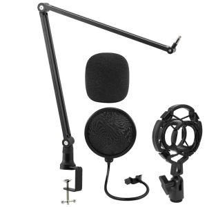 Stand en métal suspension ciseaux microphone stand ajustable Boom bras stands stands piédestal Pop filtre pour le micro à condenseur USB YETI BM800 bleu