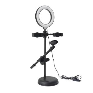 Stand micro stand ring Light avec téléphone double clips rond de base du support de microphone LED Éclairage d'anneau selfie pour la photographie de la caméra vidéo