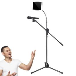 Support de microphone stand 2in1 Mic Trépied avec porte-téléphone Hauteur de la hauteur du micro rotatif Rotation pour les performances de chant de scène