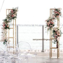 stand only Piso dorado Metal Alto Arco de flores telón de fondo Centros de mesa para decoración de bodas Arreglo floral stand escenario de boda 263x