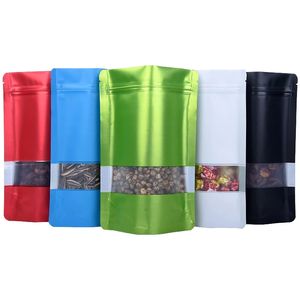 Stand-up aluminium folie verpakking tas met raam voor zip zelfafdichting voedsel opslag rits pakket pouch afdichting opslag