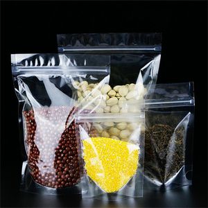 Bolsa de pie Bolsas de plástico transparente con cremallera Embalaje a prueba de olores Bolsas de almacenamiento de alimentos reutilizables para café té