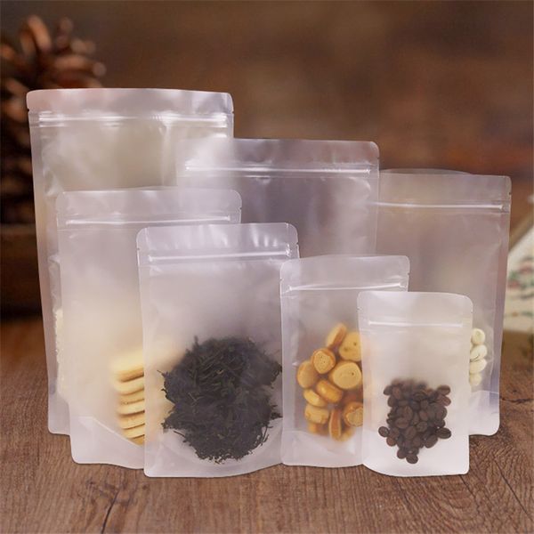 Stand up Frosted Plastic Self Sealing Bag Matt Translucent Coffee Beverage Snack Cookie Baking Packaging Bag LZ0587