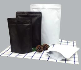 Sac à fermeture éclair en aluminium noir/blanc mat, sachet de café en poudre, noix, chocolat, épices, stockage refermable, pochettes thermoscellables