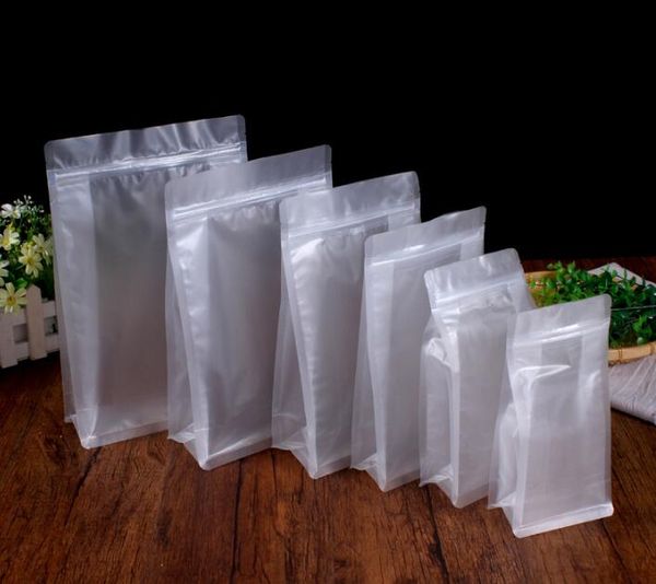 Stand up PET PE Sacs à fermeture éclair Sacs en plastique transparents réutilisables Sacs de rangement pour collations alimentaires Emballages transparents au détail Sacs 8 tailles