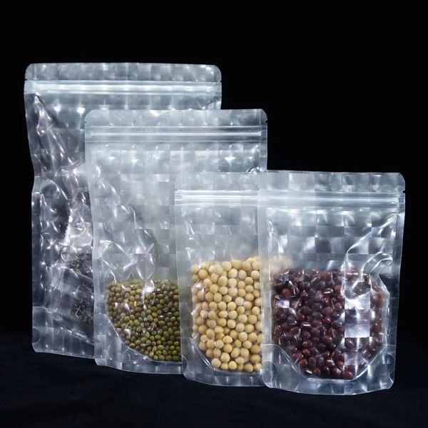 Stand Up Transparency Self Seal Bags 3D Clear Pochettes en plastique réutilisables Zipper Grip Seal Emballage alimentaire Sac stéréoscopique LX4612