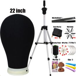 Stand Wig Stand Stand Mannequin Canvas Block Head Stand Head and Wig Caps T Pins Thread met verstelbare Mannequin Head Tripod Stand voor WI