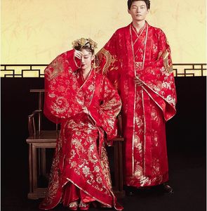 Vestido de novia Hanfu de estilo chino de la dinastía Tang de China antigua estándar, ropa roja para mujer, vestido de novia Fénix, túnica de dragón para hombre y novio