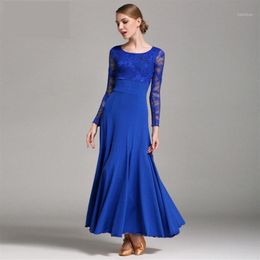 Standaard Ballroom Dans Jurken 2019 Hoge Kwaliteit Kant Mouw Flamenco Dansen Rok Vrouwen Goedkope Stage Waltz Ballroom Dress1242C