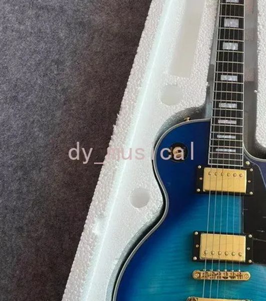 Guitarra eléctrica estándar, grado 22, patrón de tigre de gradiente azul, madera importada, en stock blue01