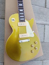 Standaard elektrische gitaar mahonie golden glitter geel P90 pick -up ge￯mporteerde milieubescherming verf, helder beschikbaar