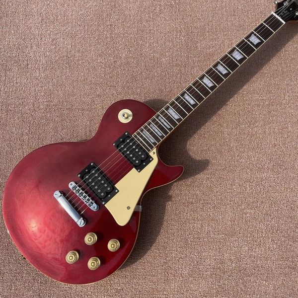 Guitarra eléctrica estándar, tapa roja de metal, pastillas Zebra, cuerpo y mástil de una pieza, ribete de trastes, puente Tune-O-Matic