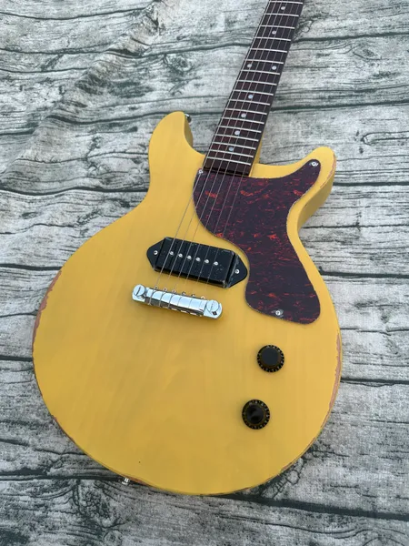 Guitare électrique Standard, jaune TV, mat, corps d'usure, accordeur rétro blanc lait