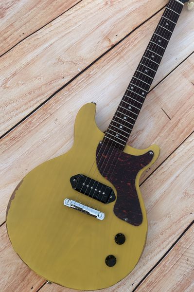 Guitare électrique TV jaune carrosserie mat laits blancs de tuner rétro de parrain