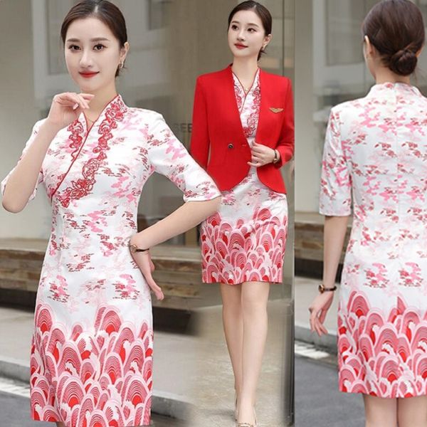 Uniforme de vuelo estándar China China Hainan y Southern Airlines Cheongsam Summer Fin Trabajo Vestido profesional para mujeres Vestido