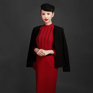 Standaard Sichuan Airlines Stewardess werkjaspak Women Summer High End Professional Dress Predicen Deskervoetsenuniform