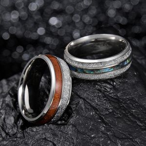 Bague pour hommes, taille Standard américaine, 8mm, incrustée d'acacia, Mangium, feuille de soie glacée, coquille d'ormeau