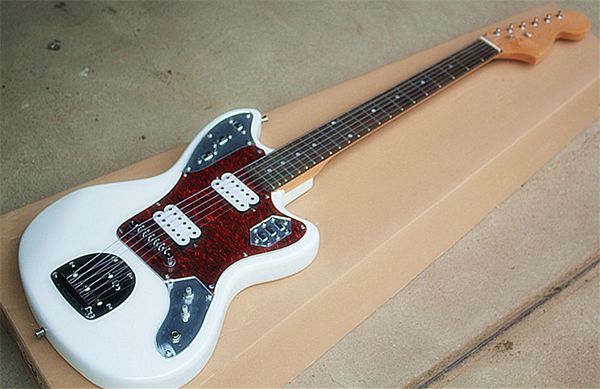 Guitare électrique blanche standard avec micros H-H, pickguard en tortue rouge, touche en palissandre, matériel chromé, peut être personnalisée.