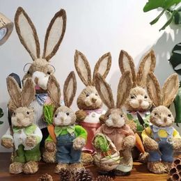 Staande Bunny Rabbit Stro Kunstmatige 14 "Met Wortel Huis Tuin Decoratie Pasen Thema Feestartikelen Cg001