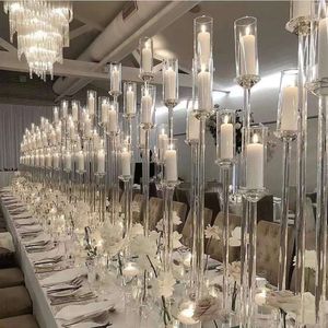 Staande Crystal Acryl 5 Arm Clear Pillar Candle Holder Display Stands vloer Candlelabra voor feestmariage bruiloft centerpieces Ocean Express Labra