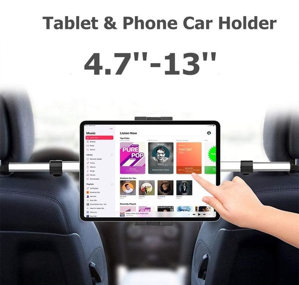 Soporte de 13 pulgadas Topeador de tabletas en el automóvil para iPad Pro 12.9 Soporte de automóvil Asiento trasero Agujeción de la tableta Monte de la tableta para Samsung Galaxy Tab S7 Plus Fe