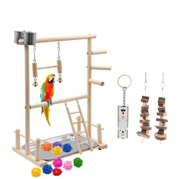 Supports de jeu en bois massif pour perroquet, 1 ensemble, avec maison d'oiseau, support pour perroquet, échelle de perche, jouet, balançoire pour oiseaux, aire de jeux