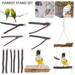 Staat 2/10 st Parrot Bird zitjes natuurlijke houten vogel staande stok papegaai sta -standaard platform houten oefening klimmende poot slijpen