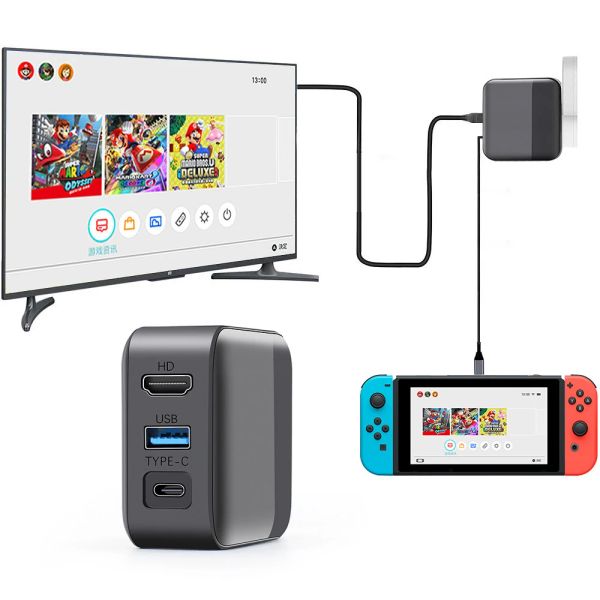 Stands 2 en 1 station de chargement multifonction petit adaptateur PC USB TypeC connecteur HD convertisseur TV pour console de jeu Nintendos Switch