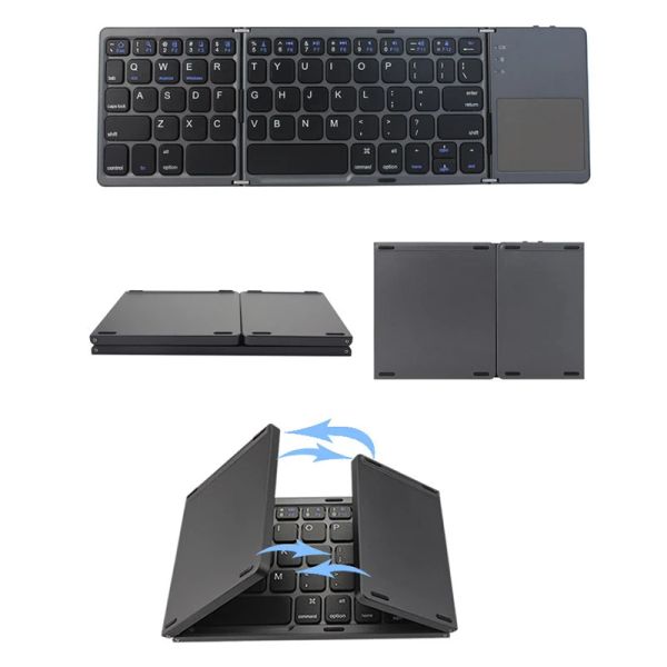 Soportes 2023 Teclado inalámbrico Bluetooth inalámbrico plegable actualizado con celda de teclado plegable Ultrathin Touchpad con soporte de soporte