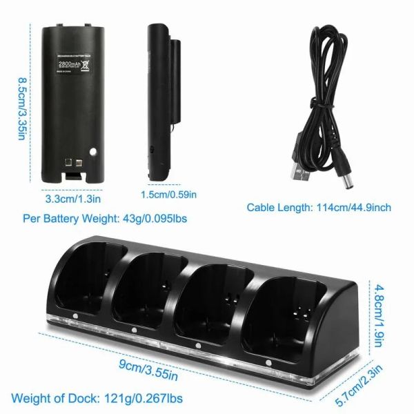 Soporte de 4 puertos Cargador Docking Dock Station + baterías + cable USB para controlador remoto Cargador de batería de juego