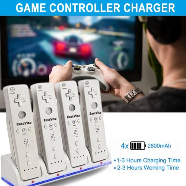 Supports Station de chargement à 4 Ports pour Console de jeu Wii, sans batterie, contrôleur de jeu, chargeur avec indicateur LED pour Wii