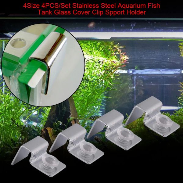 Supports 4 pièces en acier inoxydable, pinces de couvercle en verre, supports de Support avec 4 tampons en Silicone pour Aquarium