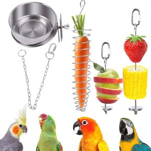 Soportes 5 uds. Palos de alimentación para pájaros para mascotas, soporte para alimentos para pájaros a granel, pincho para carne, palo colgante, herramienta para tratar, jaula para loros, suministros de alimentación