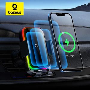 Support de téléphone de voiture BaseUs Infrarouge RVB15W Qi Chargeur de téléphone sans fil pour iPhone Xiaomi Samsung Car Mount Fast Charge Faste Control