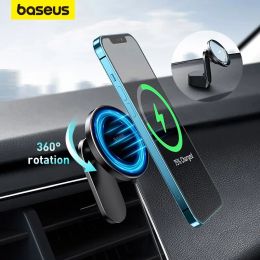 Stands Baseus magnetische auto -telefoonhouder draadloze oplader voor Apple iPhone 14 13 12 11 Pro Max draadloze oplader Holder oplader