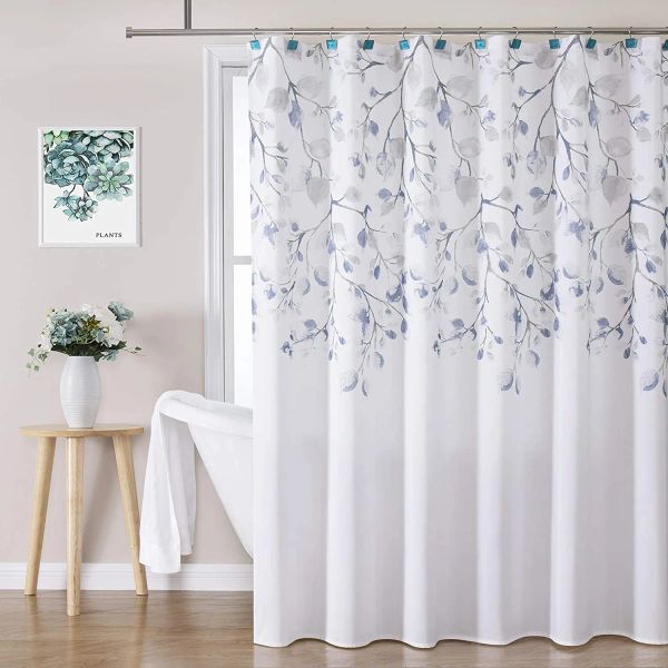 Stands Central Park Navy Blue Leaf Shower Cortina Resistente al agua Decorativa Floral Impresión Baño Spa Cortina de ducha con ganchos