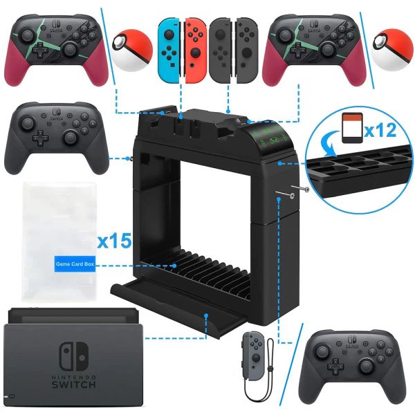 Base de carga con soporte para mando de Nintendo switch Pro/Kit de soporte de estación de Almacenamiento funcional múltiple JoyCon para consola NS Switch