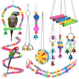 Staat kleurrijke papegaai speelgoed Suspensie Hangende brugketting huisdiervogel Papegapel Bite Chew Toys Bird Cage Toys voor papegaaien vogels decor
