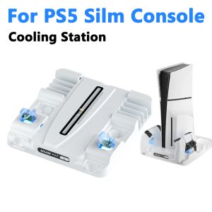 Station de refroidissement des supports pour PS5 Slim 3 niveaux Fan de refroidissement Dual Controller Charger 8 Slots de disque de jeu pour Sony PS5 Slim Console