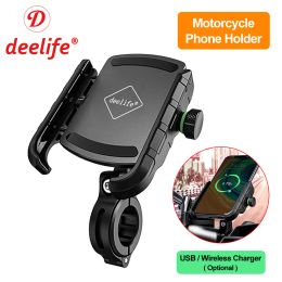 Stands Deelife Motorcycle telefoonhouder voor Moto Motorbike Mirror Mobile Stand Support USB Charger Wireless Laying mobiele telefoonbevestiging