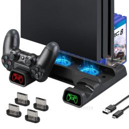 Staat voor PS4/PS4 Slim/PS4 Pro Vertical Stand LED -koelventilator Dual Controller Charger Charger Charging Station voor Sony PlayStation 4 Cooler