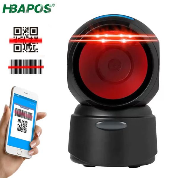 Stands HBAPOS Barcode Scanner 1D 2D Desktop Omnidirectional Hands Libred USB Platform Automatic Screen Scanning QR Code BarCode