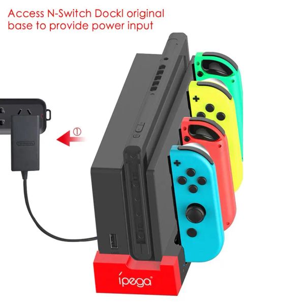 Soportes iPega PG9186 Cargador de controlador para Nintendo Switch JoyconCompatible Base de carga Estación de soporte Soporte de 2 colores con indicador